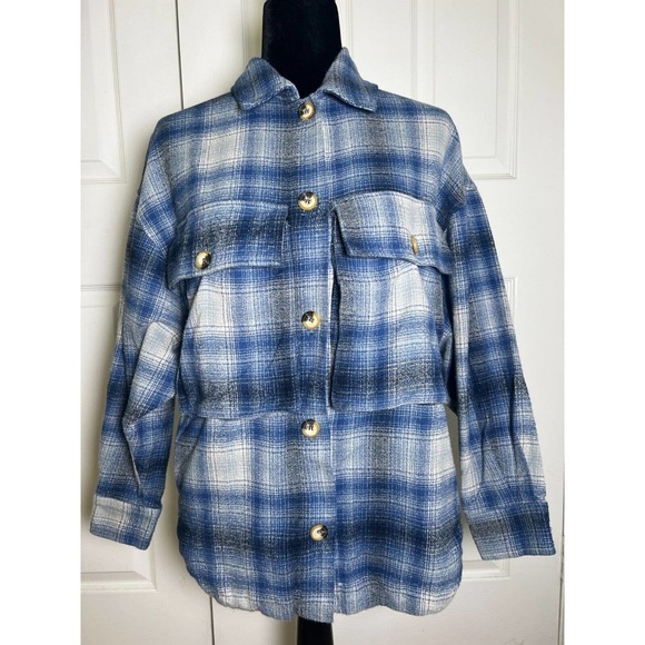 Pharaoh Laurel Plaid Blue Flannel Top By Pharaoh Collection NWOT Sz 0 MSRP $365 - Picture 6 of 11